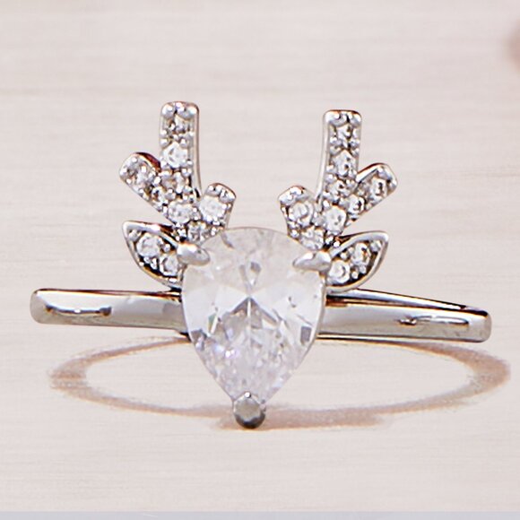 Deer / Fawn antler ring, adjustable band, Charmed Aroma - Picture 1 of 10